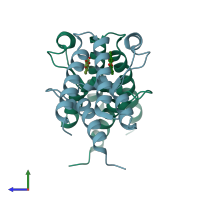 PDB entry 5iid coloured by chain, side view.