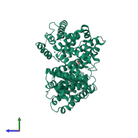 PDB entry 5ijf coloured by chain, side view.