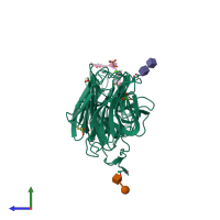 PDB entry 5ik5 coloured by chain, side view.