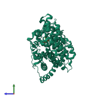 PDB entry 5ika coloured by chain, side view.