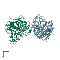PDB entry 5ikx coloured by chain, top view.