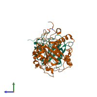PDB entry 5il0 coloured by chain, side view.