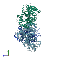 PDB entry 5ilq coloured by chain, side view.