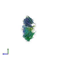 PDB entry 5img coloured by chain, side view.