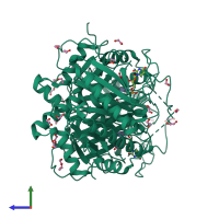Homo dimeric assembly 1 of PDB entry 5in3 coloured by chemically distinct molecules, side view.