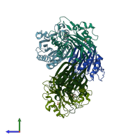PDB entry 5inm coloured by chain, side view.