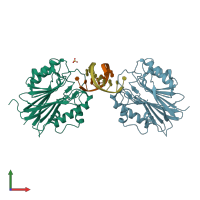 PDB entry 5ino coloured by chain, front view.