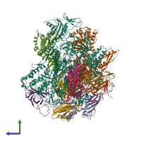 PDB entry 5ip7 coloured by chain, side view.