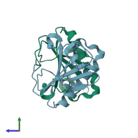 PDB entry 5ipb coloured by chain, side view.