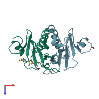 PDB entry 5ipe coloured by chain, top view.