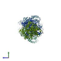 PDB entry 5iq2 coloured by chain, side view.