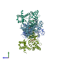 PDB entry 5iqa coloured by chain, side view.