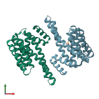 PDB entry 5iqp coloured by chain, front view.