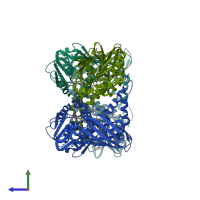 PDB entry 5is7 coloured by chain, side view.