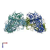 PDB entry 5isa coloured by chain, top view.