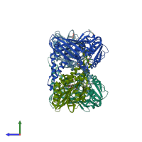PDB entry 5isc coloured by chain, side view.