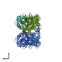 PDB entry 5isi coloured by chain, side view.