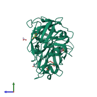 PDB entry 5isj coloured by chain, side view.
