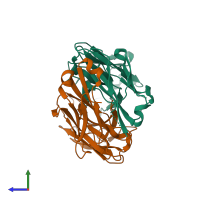 PDB entry 5it2 coloured by chain, side view.