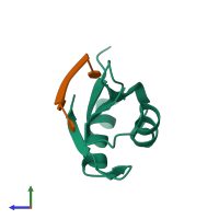 PDB entry 5ith coloured by chain, side view.