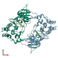 PDB 5iu2 coloured by chain and viewed from the front.