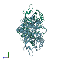 PDB entry 5iu2 coloured by chain, side view.