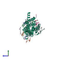 PDB entry 5iu7 coloured by chain, side view.