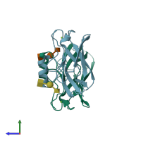 PDB entry 5iuc coloured by chain, side view.