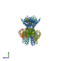 PDB entry 5iuj coloured by chain, side view.