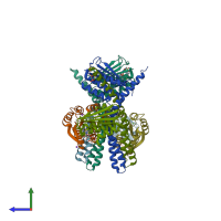 PDB entry 5iul coloured by chain, side view.