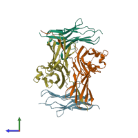PDB entry 5ius coloured by chain, side view.