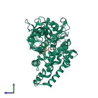 PDB entry 5iut coloured by chain, side view.