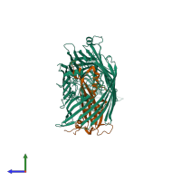 PDB entry 5iv9 coloured by chain, side view.