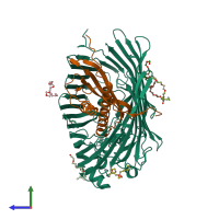 PDB entry 5iva coloured by chain, side view.