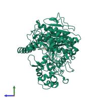 PDB entry 5ivi coloured by chain, side view.