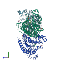 PDB entry 5iwg coloured by chain, side view.