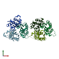 PDB entry 5iwx coloured by chain, front view.