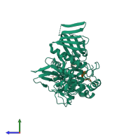 Hetero dimeric assembly 1 of PDB entry 5ixd coloured by chemically distinct molecules, side view.