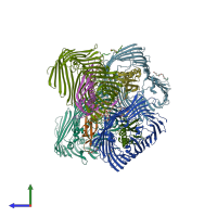 PDB entry 5ixm coloured by chain, side view.