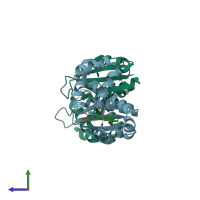PDB entry 5ixz coloured by chain, side view.