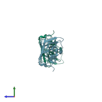 PDB entry 5iy3 coloured by chain, side view.