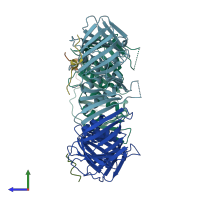 PDB entry 5iy4 coloured by chain, side view.