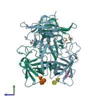 PDB entry 5iyp coloured by chain, side view.