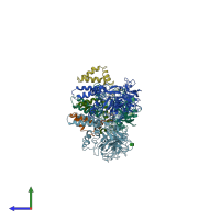 PDB entry 5iz7 coloured by chain, side view.