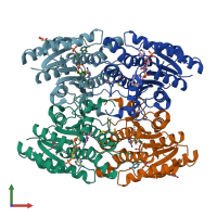 PDB entry 5izc coloured by chain, front view.