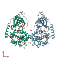 PDB entry 5izj coloured by chain, front view.