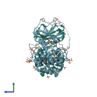 PDB entry 5izj coloured by chain, side view.