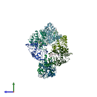 PDB entry 5izq coloured by chain, side view.