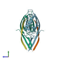 PDB entry 5izu coloured by chain, side view.