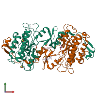 PDB entry 5j0a coloured by chain, front view.